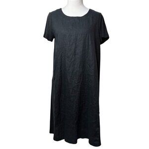 J.Jill Dress Women's Small Black Pure Jill Linen Blend Short Sleeve Lagenlook